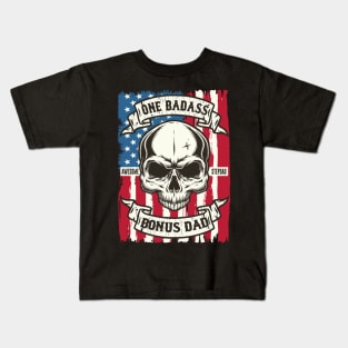 One Badass Bonus Awesome Stepdad Distressed American Flag Patriotic Motorcycle Kids T-Shirt